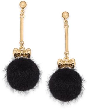 I.n.c. Gold-tone Bow & Faux Fur Ball Drop Earrings, Created For Macy's