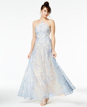 Speechless Juniors' Embroidered Halter Gown