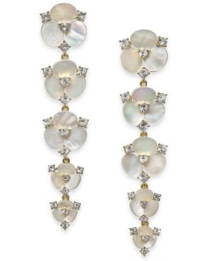 Kate Spade New York Gold-tone Crystal & Imitation Mother-of-pearl Flower Linear Drop Earrings