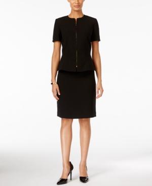 Tahari Asl Petite Crepe Short-sleeve Pepum Skirt Suit