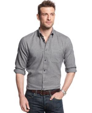John Ashford Big And Tall Solid Herringbone Flannel Shirt