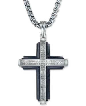 Esquire Men's Jewelry Diamond Cross 22 Pendant Necklace (1/3 Ct. T.w.) In Stainless Steel & Black Ion-plate, Created For Macy's