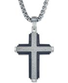 Esquire Men's Jewelry Diamond Cross 22 Pendant Necklace (1/3 Ct. T.w.) In Stainless Steel & Black Ion-plate, Created For Macy's
