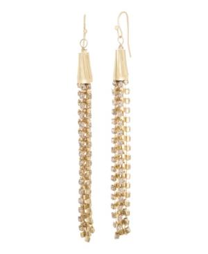 Catherine Malandrino Women's Pink Rhinestone Chain Tassel Style Yellow Gold-tone Dangle Earrings