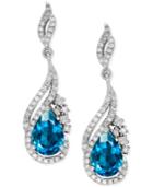 Blue Topaz (1-1/2 Ct. T.w.) And Diamond (1/3 Ct. T.w.) Drop Earrings In 14k White Gold