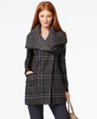 Vera Wang Coat Faux-leather-sleeve Textured Plaid Coat