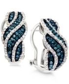 Wrapped In Love White And Blue Diamond Hoop Earrings In Sterling Silver (1 Ct. T.w.), Created For Macy's