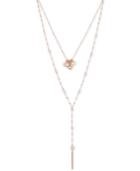 Guess Rose Gold-tone Crystal Charm Double-row Lariat Necklace, 18 + 2 Extender