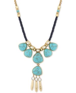 Lucky Brand Gold-tone Stone & Leather Statement Necklace, 20 + 2 Extender