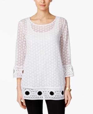 Alfani Petite Crochet-overlay Top, Only At Macy's