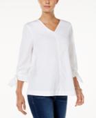 Charter Club Cotton Tie-sleeve Top, Only At Macy's