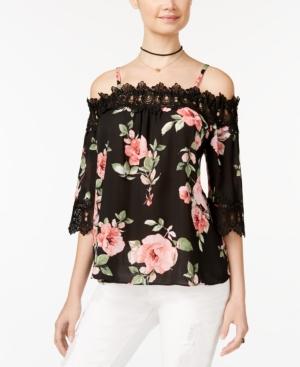 Bcx Juniors' Cold-shoulder Floral-print Top