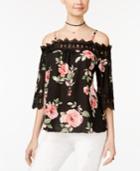 Bcx Juniors' Cold-shoulder Floral-print Top