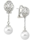 Majorica Sterling Silver Pave Bead & Imitation Pearl Drop Earrings