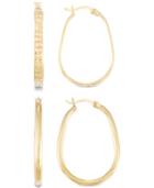 2-pc. Brushed And Polished Oval Hoop Earrings Set In 14k Gold Over Sterling Silver