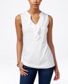 Charter Club Petite Sleeveless Ruffled Top, Only At Macy's