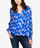 Lucky Brand Printed Tie-neck Peasant Top
