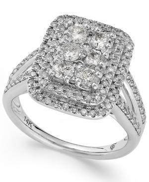 Diamond Square Ring In 14k White Gold (1-1/2 Ct. T.w.)