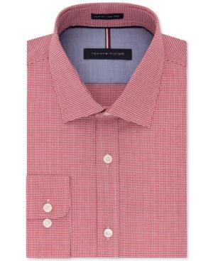 Tommy Hilfiger Men's Slim-fit Soft-touch Performance Non-iron Red Check Dress Shirt