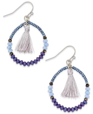 Inc International Concepts Silver-tone Blue Bead Tassel Hoop Earrings, Only At Macy's