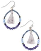 Inc International Concepts Silver-tone Blue Bead Tassel Hoop Earrings, Only At Macy's