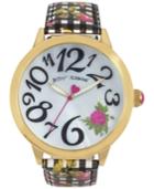 Betsey Johnson Women's Rose Gingham Printed Black And White Strap Watch 44mm Bj00357-22