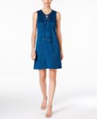 Sandra Darren Petite Lace-up Faux-suede Dress