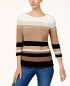 Karen Scott Cotton Striped Zip-shoulder Sweater, Created For Macy's