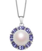 Cultured White Freshwater Pearl (10mm) & Tanzanite (2 Ct. T.w.) 18 Pendant Necklace In Sterling Silver