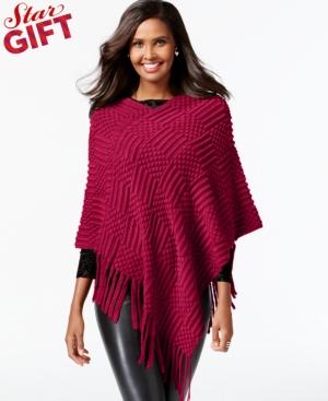 Inc International Concepts Patchwork Knit Fringe Poncho, Only At Macy's