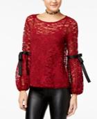 Lily Black Juniors' Tie-sleeve Lace Top, Created For Macy's