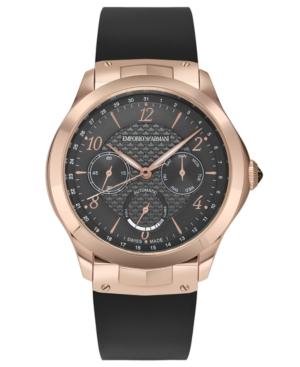 Emporio Armani Swiss Men's Automatic Chronograph Esedra Black Rubber Strap Watch 45mm
