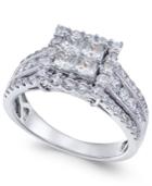 Diamond Princess Halo Ring (1-1/2 Ct. T.w.) In 14k White Gold