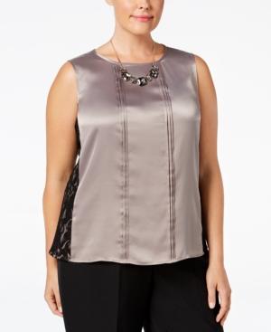 Kasper Plus Size Pebble Charmeuse Pleated Shell