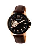 Heritor Automatic Bonavento Rose Gold & Black Leather Watches 44mm
