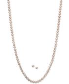 Natural Pink Cultured Freshwater Pearl Earring And Necklace Set (5mm)