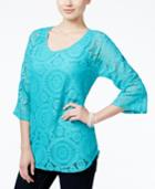 Jm Collection Petite Crochet Lace Top, Only At Macy's