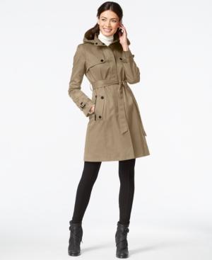Dkny Hooded Belted Trench Coat