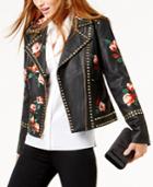 Anna Sui Loves Inc International Concepts Embroidered Studded Faux-leather Jacket, Created For Macy's