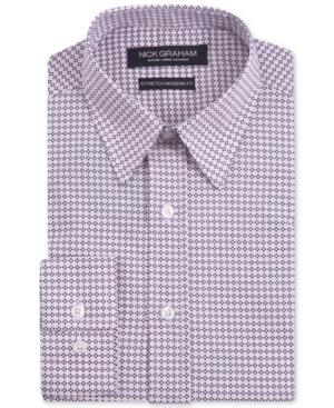 Nick Graham Men's Fitted Stretch Performance Pink Geometric Print Dress Shirt