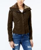 Jou Jou Juniors' Faux-fur Collar Faux-leather Jacket