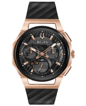 Bulova Men's Chronograph Curv Diamond-accent Black Rubber Strap Watch 44mm