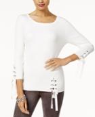 Inc International Concepts Lace-up Sweater, Created For Macy's