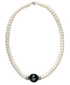 Sterling Silver Necklace, Cultured Freshwater Pearl And Onyx (12 Ct. T.w.) Necklace