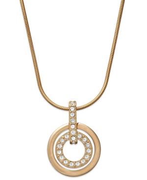 Swarovski Necklace, Rose Gold-tone Pave Double Open Circle Pendant Necklace