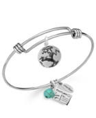 Unwritten Earth Charm And Manufactured Turquoise (8mm) Bangle Bracelet In Stainless Steel