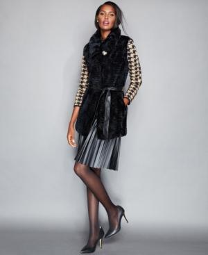The Fur Vault Grooved Rabbit Fur Belted Vest