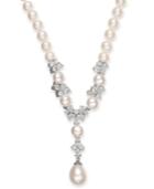 Arabella Cultured Freshwater Pearl (7-12mm) And Swarovski Zirconia Y-shaped Necklace In Sterling Silver
