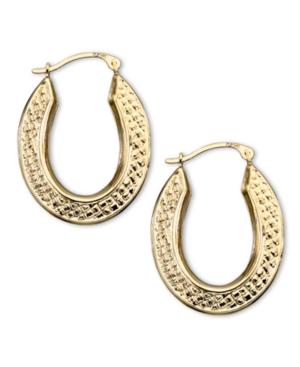 10k Gold Hoop Earrings, Oval Quilt
