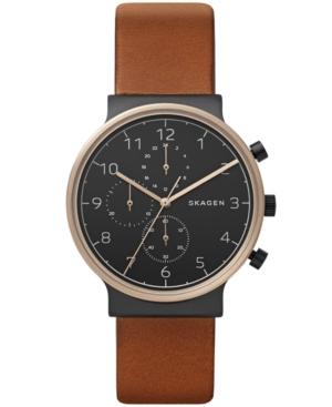 Skagen Men's Chronograph Ancher Brown Leather Strap Watch 40mm